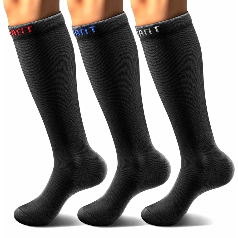 BULLIANT Mens Compression Knee High Athletic Socks 3 Pack L XL